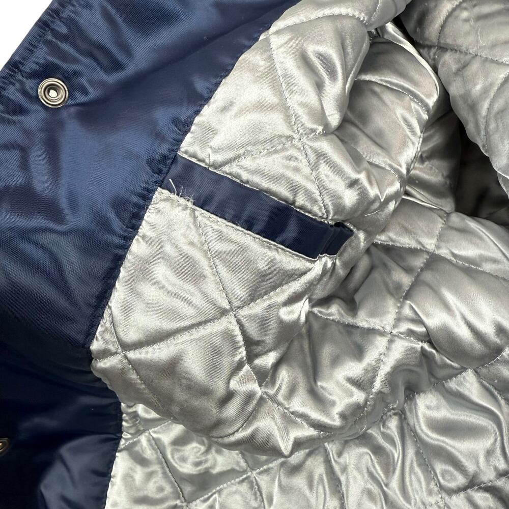 Rare STARTER NEW YORK YANKEES double sided Navy / Gray satin snap bomber jacket - Picture 13 of 16
